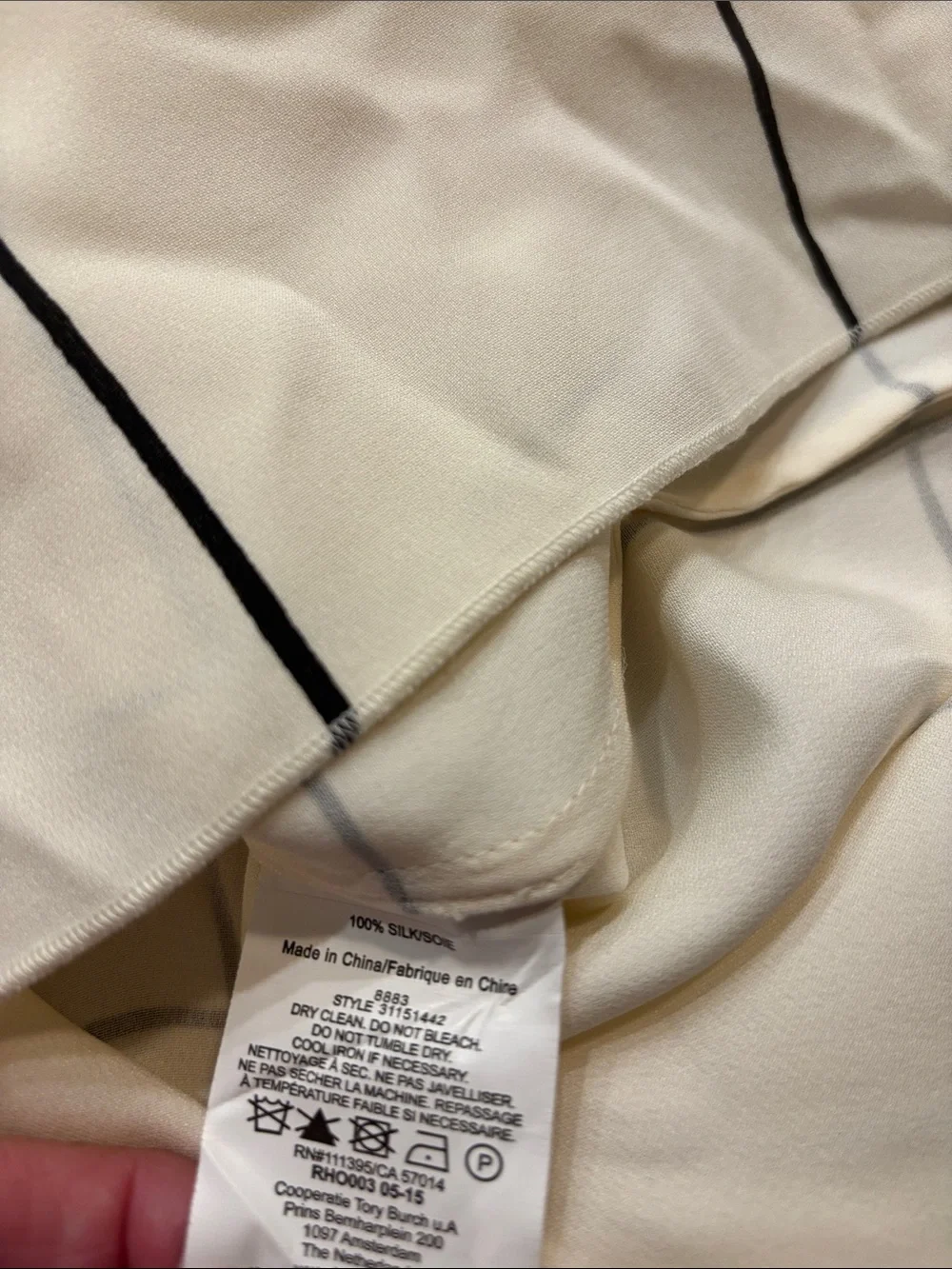 Tory Burch Cream and Black Windowpane Long Sleeve Shift Dress